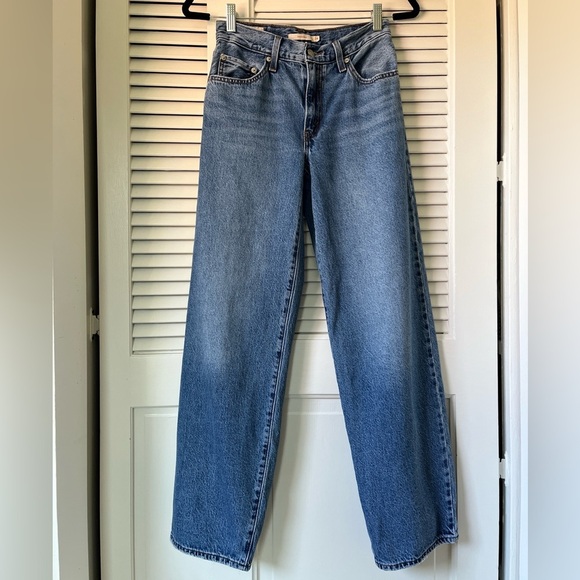 Levi's Baggy Dad Women's Jeans Mid Rise Straight Leg Finished Hem | Blue ] 24x30 - Picture 4 of 15